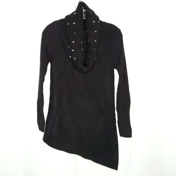 NEW Apt 9 Asymmetrical Knit Sweater PS S Petite Ribbed Long Sleeves Scarf Black - Picture 1 of 5
